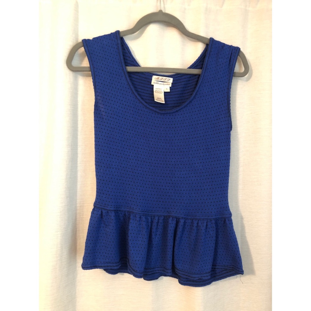 Blue and black polka dot peplum top